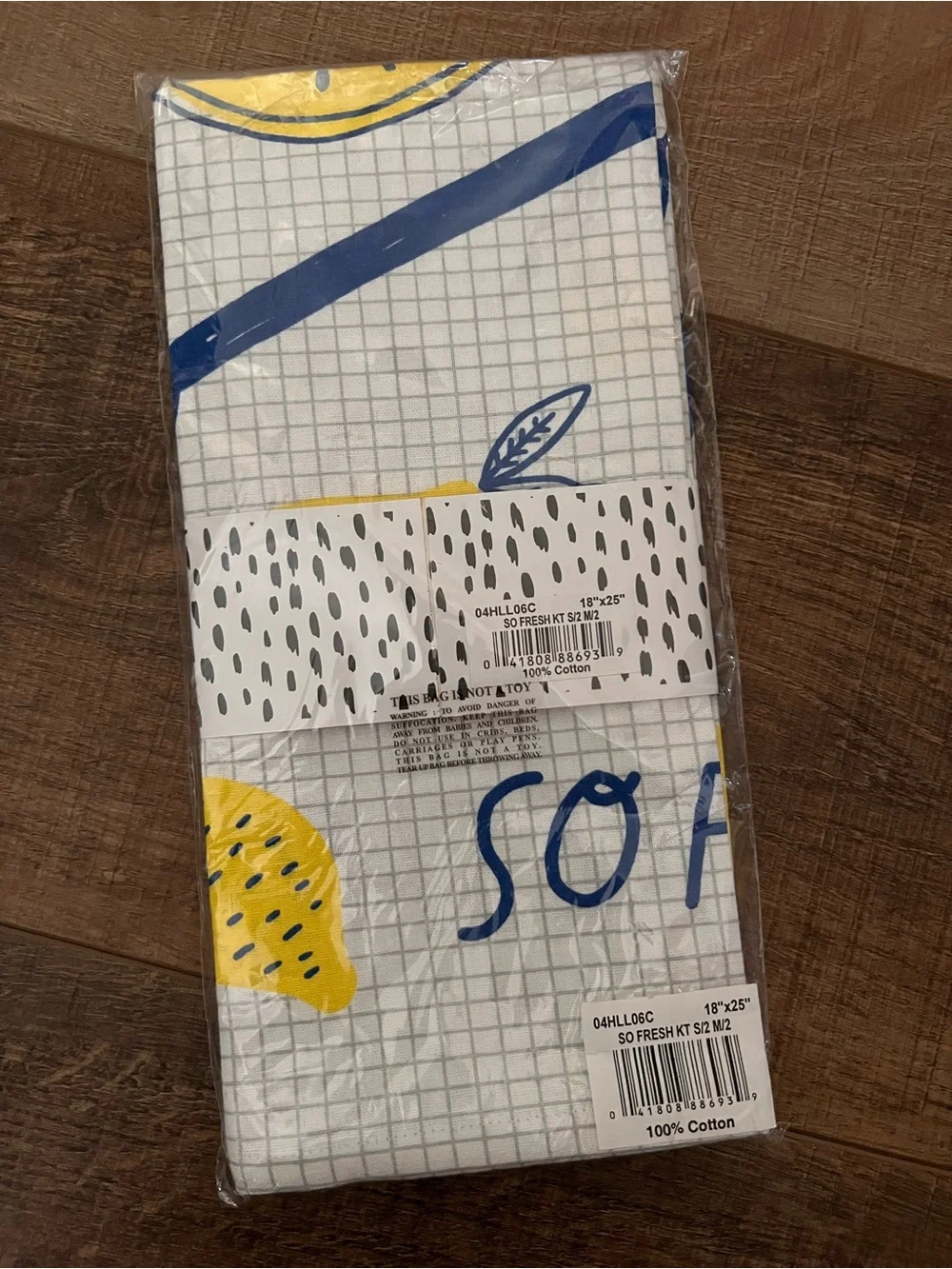 Blue & Yellow 'So Fresh' Kitchen Tea Towel Set of 2